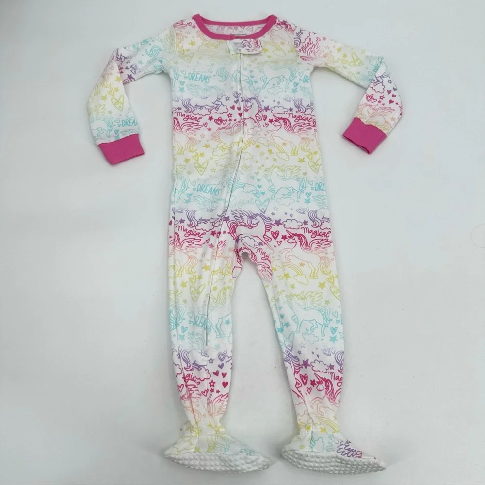 Members Mark Pajama Baby Girls 12 Mos. 1 Pc Unicorn Footed Sleeper Full Zip